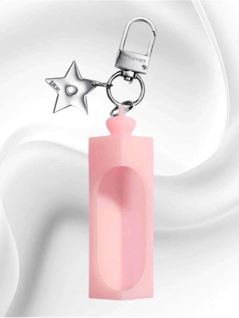 Dior Pink Silicone Lipstick Holder Keychain with Star Charm